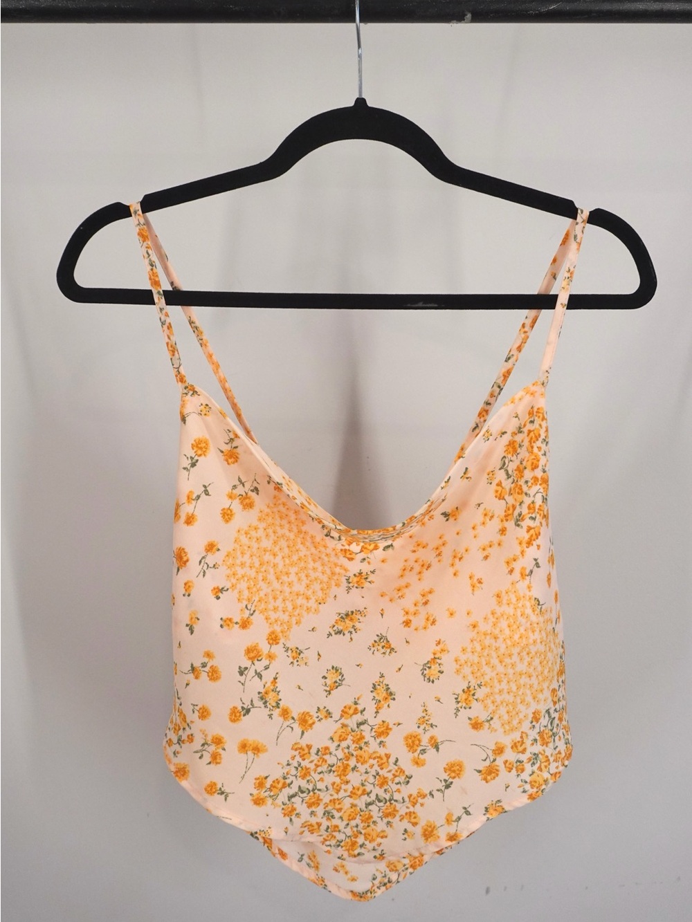 Peach Floral Cowl Neck Cropped Tank Top